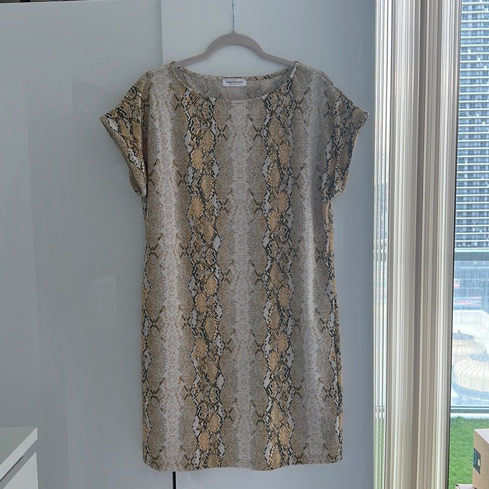 Beige and Yellow snakeskin dress; brand new!!! Never worn